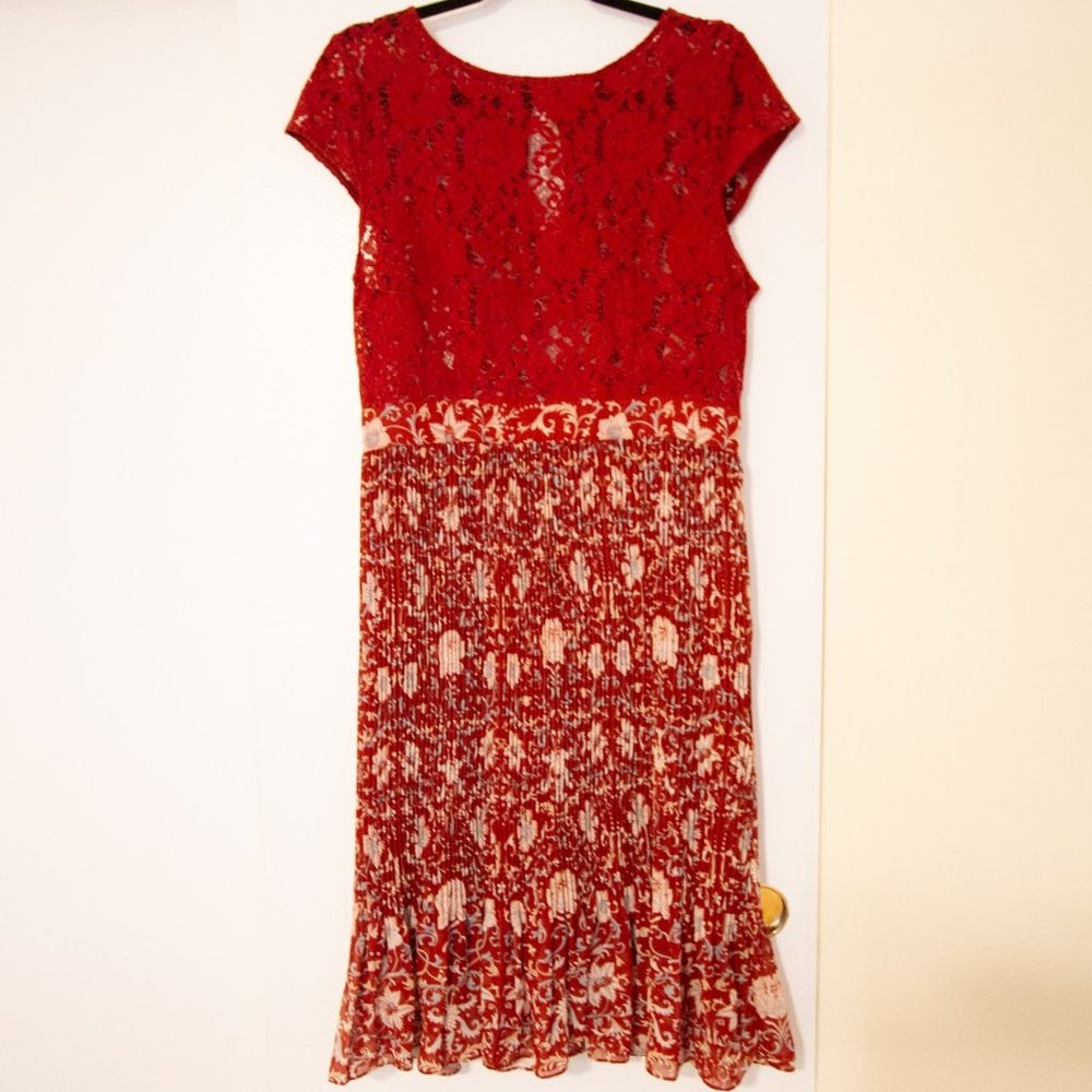 Dark Red Lace Dress With Floral Skirt Detail